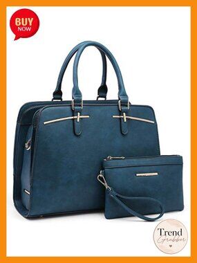 Vegan Leather Satchel Bag Set with Wallet - 3 Compartments - Shoulder Strap -